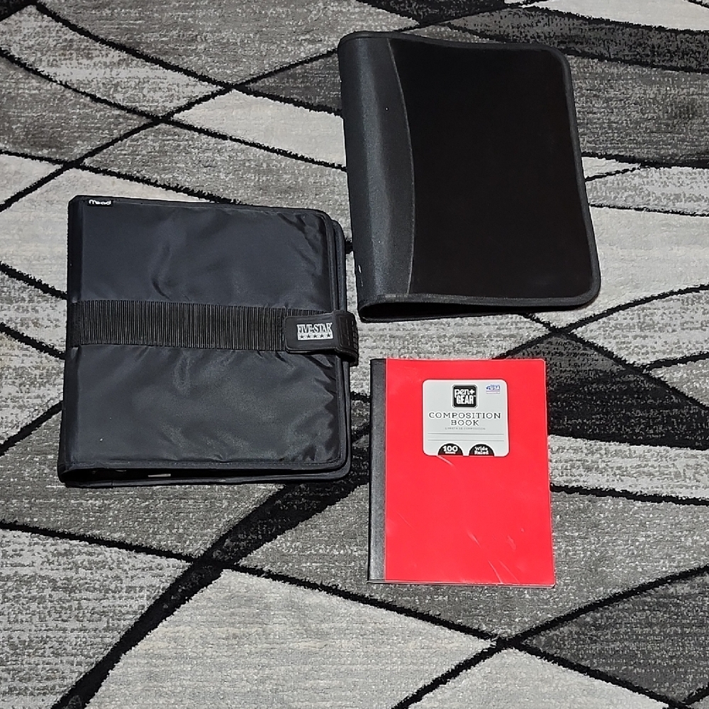 VINTAGE MEAD FIVE STAR BLACK TRAPPER KEEPER & ACCESSORIES & PEN GEAR BINDER PRF